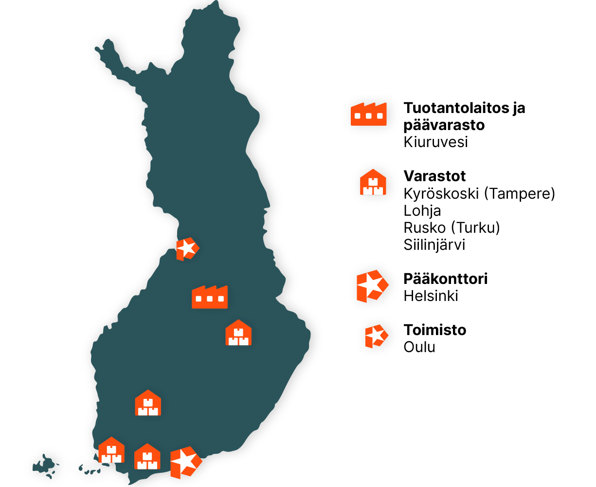 Kartta Pyylahden toimipaikoista Suomessa